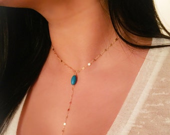 Gold Choker / Gold Y Necklace / Turquoise Y Necklace / 14k Gold Y Necklace / Gold Lariat / Gold Bolo / Turquoise & Gold Y Necklace / Turquoi