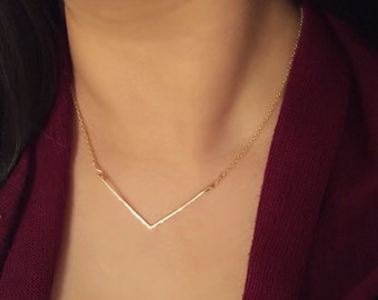 Chevron Necklace - Gold Chevron - Gold V Necklace - Single Chevron Bar Necklace - V Shape Necklace - V Bar Necklace - Rose Gold Chevron