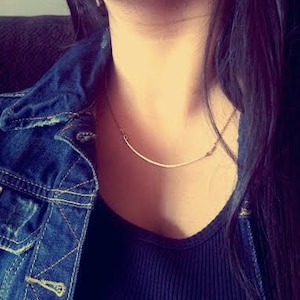 Curved Bar Necklace / Arc Necklace / Gold Bar Necklace / Paved Path Necklace / Rose Gold Bar Necklace