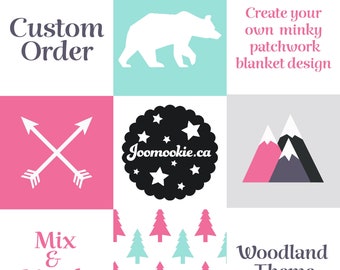 Custom Order: Woodland Minky Blanket Design. Pick 9-12 Design Blocks, Colors & Text