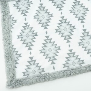 READY TO SHIP, Minky Baby Lovey, Minky Baby Blanket , Kilim Southwestern Design (Gray Hide Backing)