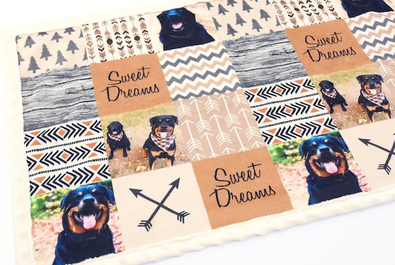Personalized Pet Photo Blanket: Minky Patchwork Memory Keepsake