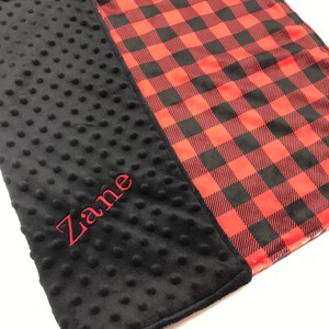 Plaid Minky Blanket Red Buffalo Plaid Baby Blanket Woodland Nursery Decor Boy Personalized Baby Gift Minky Add Embroidered Name image 9