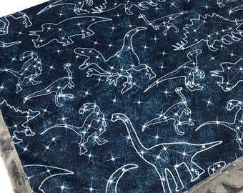 Minky Blanket | Dinosaur Constellations | Navy | Add an Embroidered Name | 6 sizes: baby, kid, teen, adult