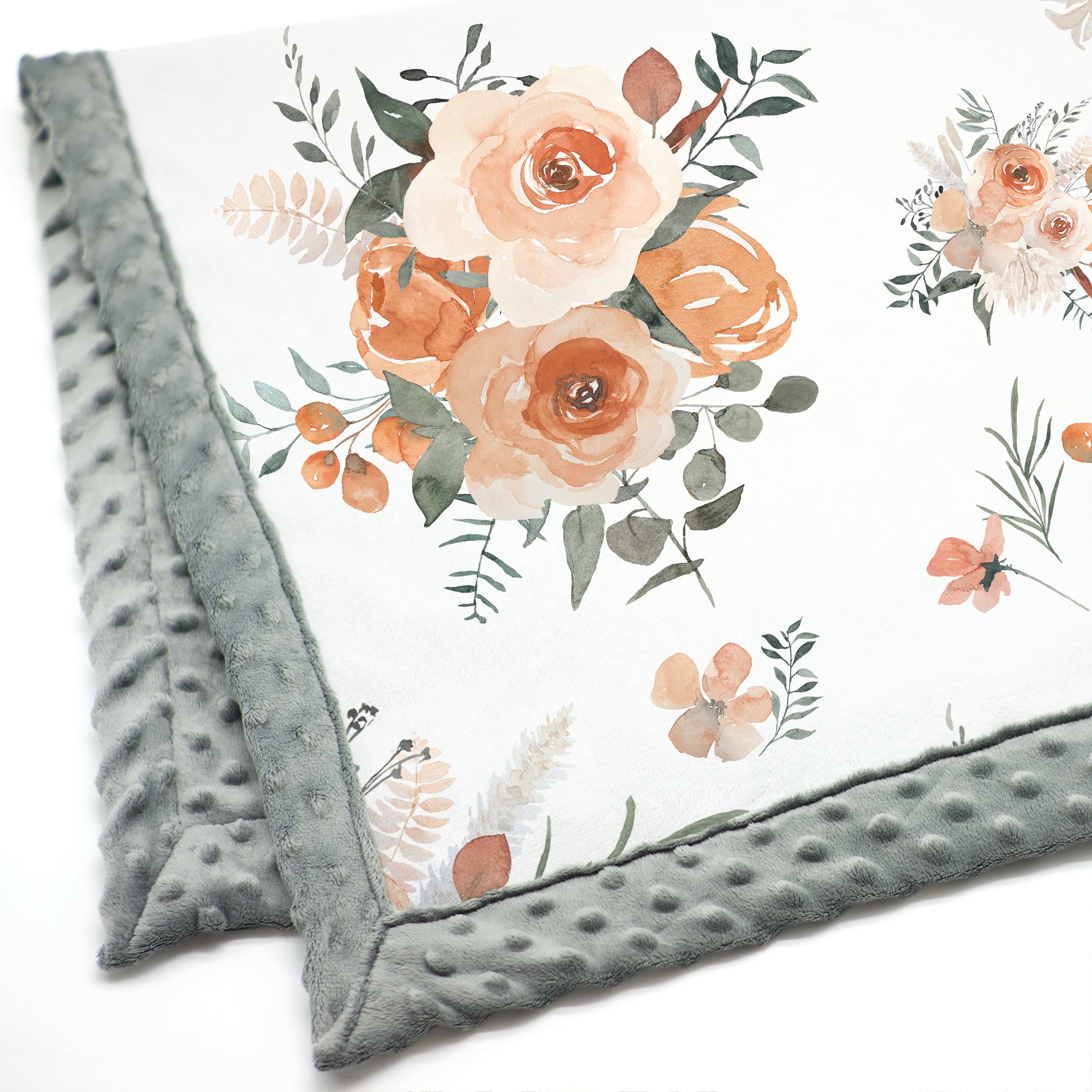 Roses Minky Blanket: Rust & Orange Floral, Personalized Baby