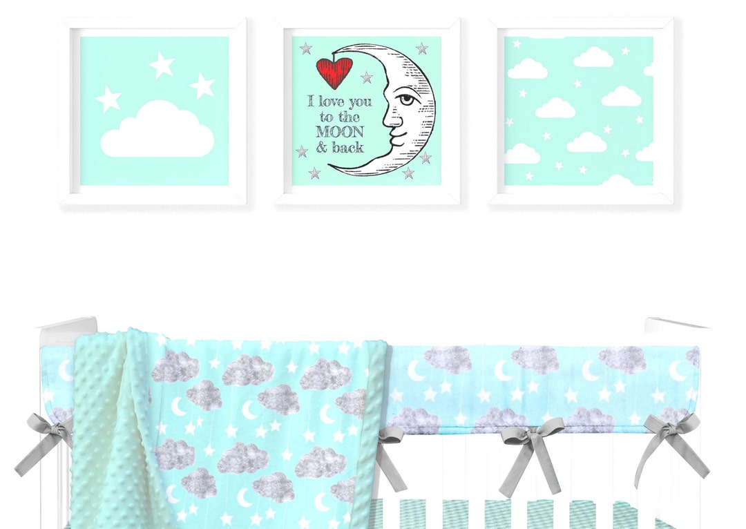 Moon & Stars Nursery Art Prints: Mint Baby Room Decor (digital Download ...