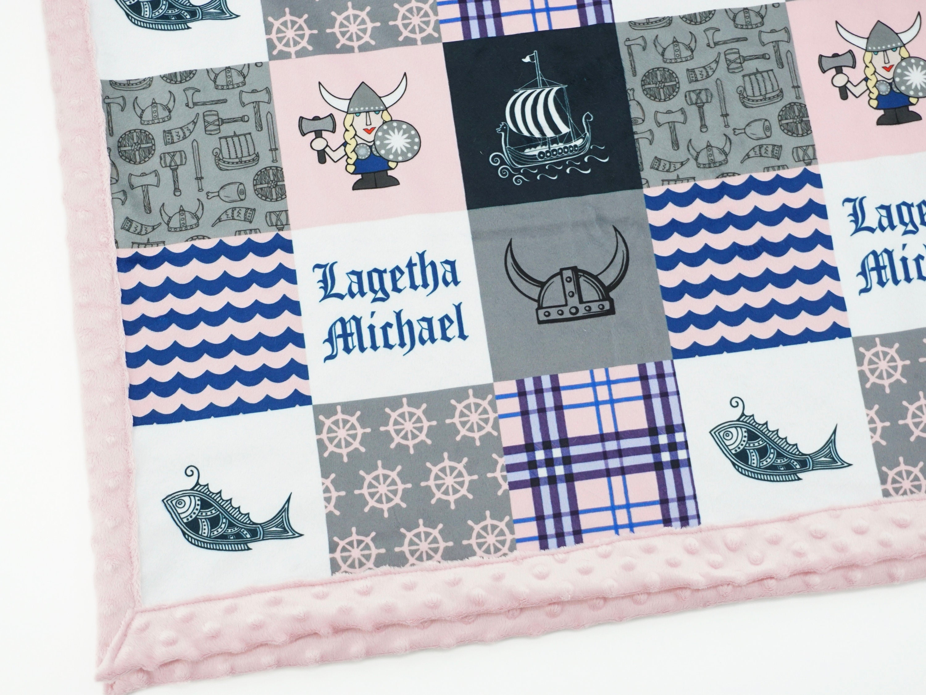 Personalized Minky Baby Blanket LITTLE VIKING Girl Patchwork Blanket Minky Baby Girl Gift With Name Viking Nursery Decor Etsy