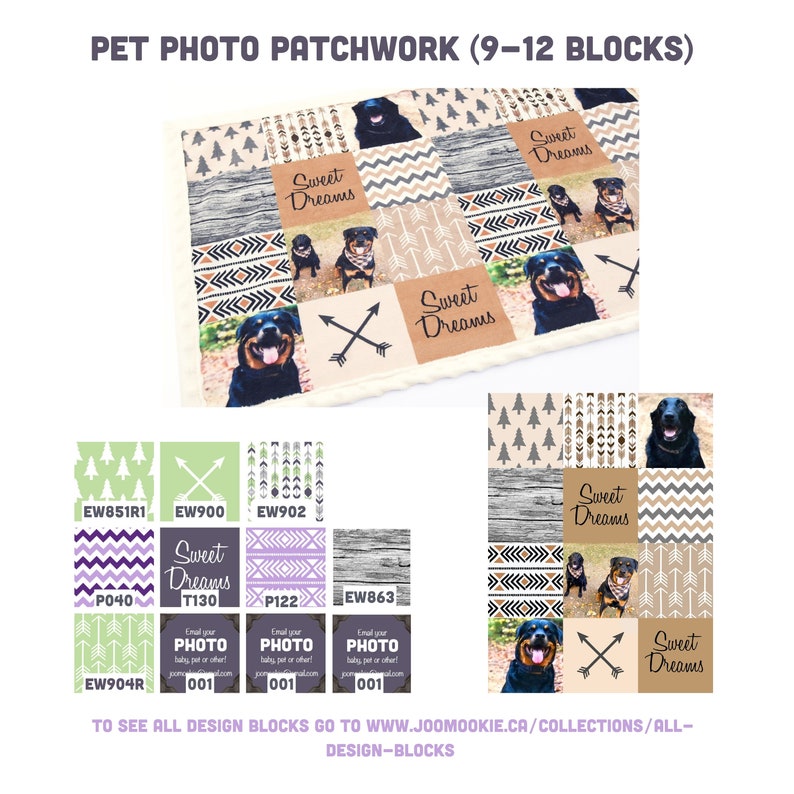 May include: A patchwork quilt design featuring a variety of patterns, including arrows, geometric shapes, and a woodgrain pattern. The quilt is made up of 9-12 blocks and features the text "Sweet Dreams".