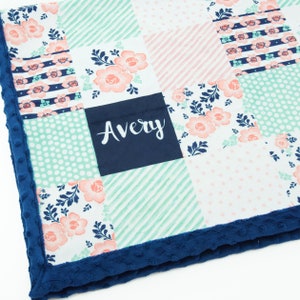 Personalized Minky Baby Blanket: Floral Patchwork Nursery Decor