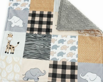 Manta de bebé de minky con diseño de elefante: decoración de safari para habitación infantil (envío rápido)