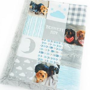 Personalized Pet Photo Blanket | Minky Patchwork Memory Blanket | Keepsake Dog Photo Gift |Custom Cat Photo Blanket |Pet Lover Gift |6 Sizes