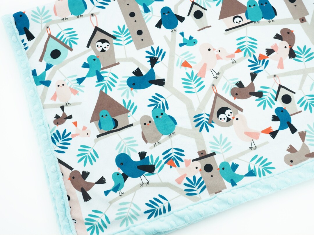 Minky Blanket Cute Birds Baby Blanket Bird Baby Boy Etsy