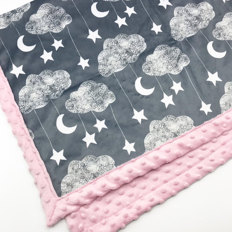 Moon Stars Clouds Minky Baby Blanket in Gray Etsy