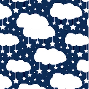 Minky Blanket Moon Stars Clouds Navy 6 sizes: baby, kid, teen, adult image 1