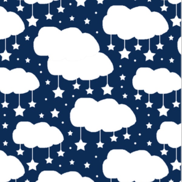 Minky Blanket | Moon Stars Clouds | Navy | 6 sizes: baby, kid, teen, adult