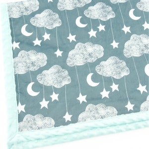 Minky Blanket Moon Stars Clouds Gray 6 Sizes: Baby, Kid, Teen, Adult ...