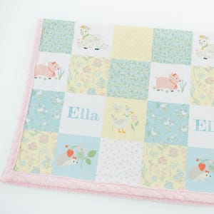 Personalized Minky Blanket: Little Farmer Animals & Flowers Patchwork