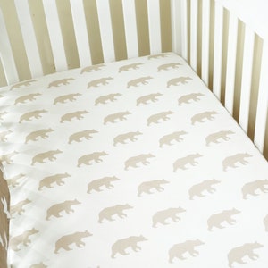 Personalized Fitted Crib Sheet, Bear Crib Sheet, Woodland Bear Nursery Decor, Changing Pad Cover, Woodland Baby Gift
