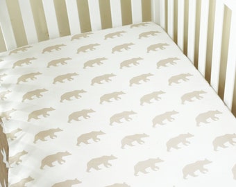 Personalized Fitted Crib Sheet, Bear Crib Sheet, Woodland Bear Nursery Decor, Changing Pad Cover, Woodland Baby Gift