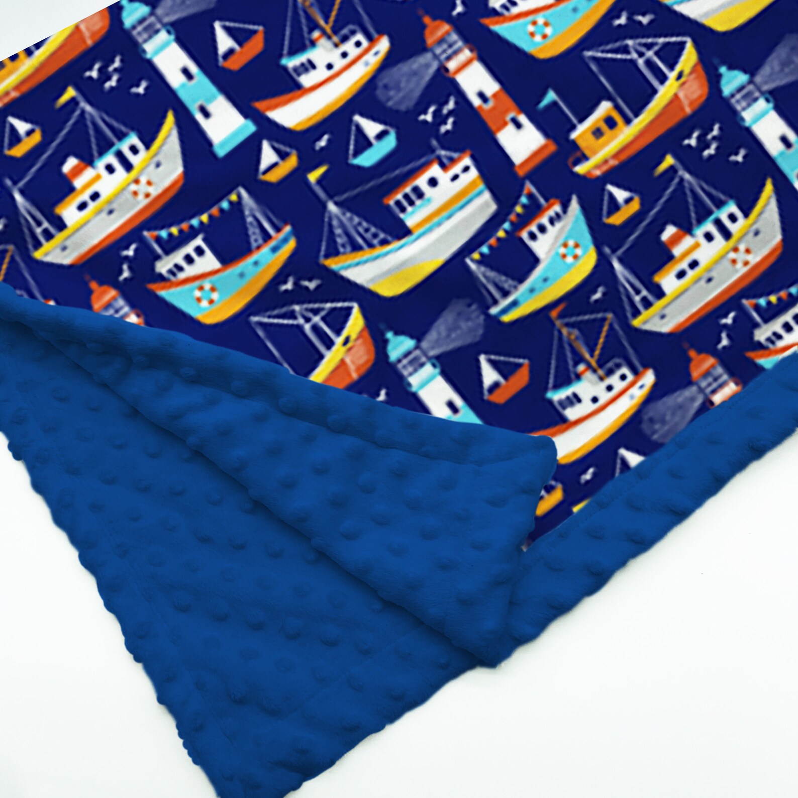 Minky Blanket Painted Fishing Boats Navy 6 Sizes Baby Etsy