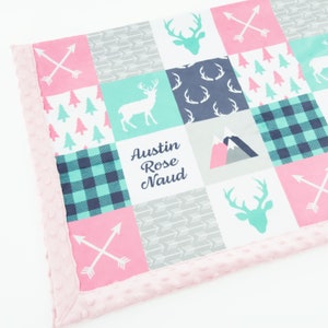 Woodland Minky Blanket: Personalized Patchwork Nursery Decor