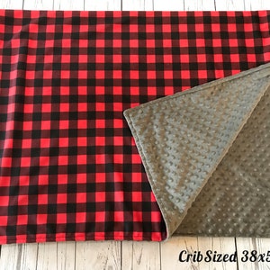 Plaid Minky Blanket Red Buffalo Plaid Baby Blanket Woodland Nursery Decor Boy Personalized Baby Gift Minky Add Embroidered Name image 6