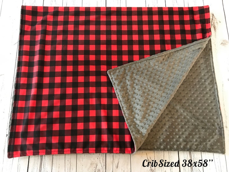 Plaid Minky Blanket Red Buffalo Plaid Baby Blanket Woodland Nursery Decor Boy Personalized Baby Gift Minky Add Embroidered Name image 6