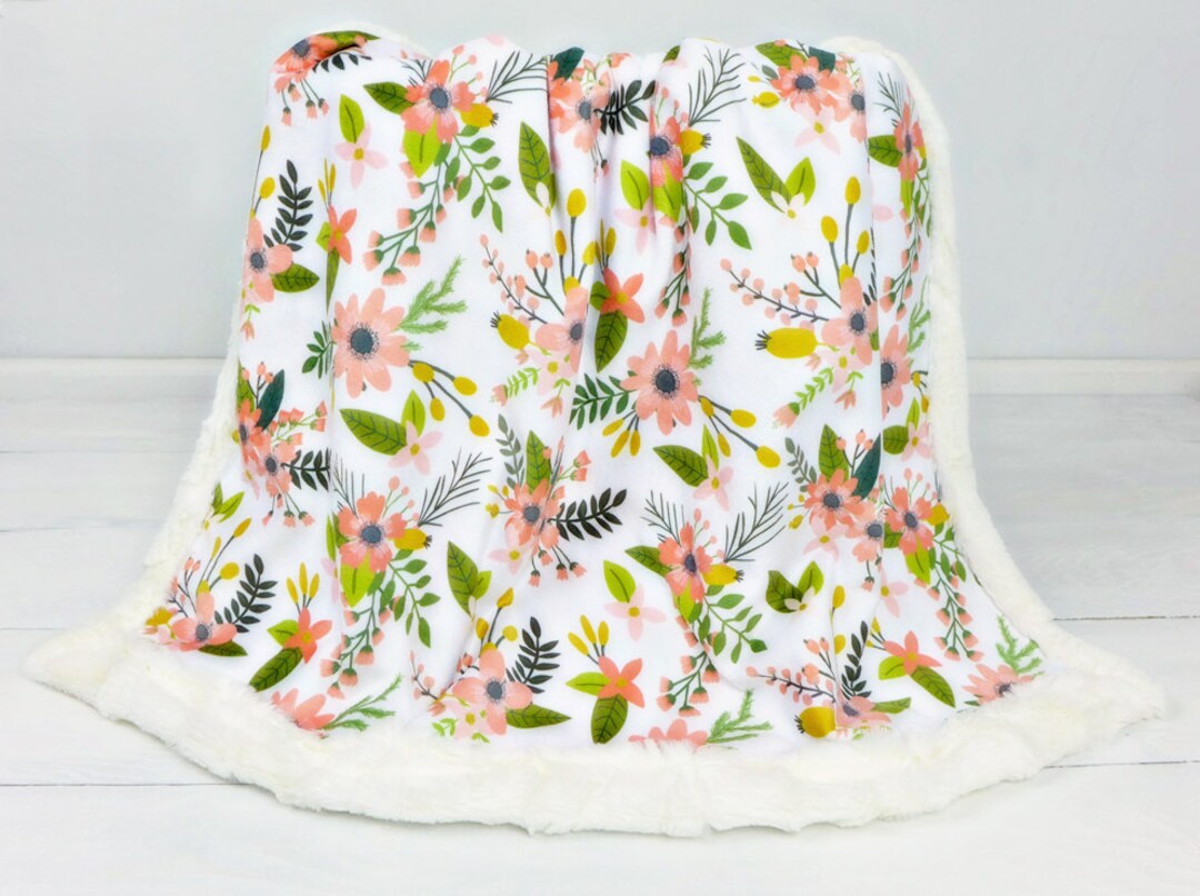 Minky Blanket Floral Bouquet Peach Green Add an Etsy