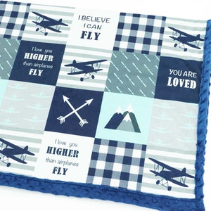 Personalized Airplane Minky Blanket | Airplane Baby Blanket | I Believe I can fly | Plane Themed Nursery | Patchwork Baby Boy Gift with Name