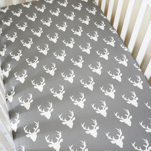 Personalized Fitted Crib Sheet, Stag Head Crib Sheet, Woodland Deer Nursery Decor, Changing Pad Cover, Woodland Baby Gift