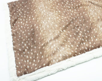 Minky Blanket | Fawn Deer Skin Bambi | Taupe | Add an Embroidered Name | 6 sizes: baby, kid, teen, adult