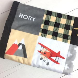 Personalized Airplane Minky Blanket | Airplane Baby Blanket | Airplane Themed Nursery Decor | Patchwork Minky | Baby Boy Gift with Name