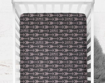 Personalized Fitted Crib Sheet, Changing Pad Cover,  Arrows Crib Sheet, Woodland Arrows Nursery Decor, Woodland Baby Gift