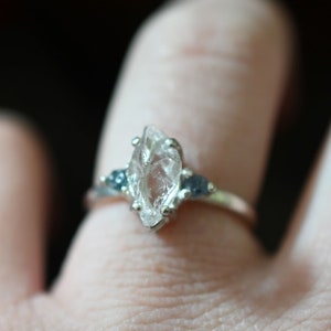 Unique Engagement Ring Raw Diamond Ring Raw Sapphire Ring Size Rough Natural Raw Gemstone Ring Sterling Silver Wedding Band Avello