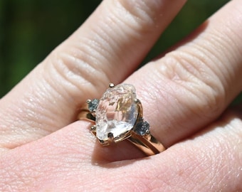 Anel de noivado com pedras preciosas brutas, conjunto de alianças de casamento, safira bruta, diamante, pedras preciosas únicas, prata esterlina, tamanho de compromisso 3, 4, 5, 6, 7, 8, 9, 10, 11, presente