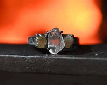 Boho Ring Raw Diamond Engagement Ring Rough Diamond Wedding Band Unique Sapphire Sterling Silver Ring Size 6 Engagement Avellogift