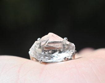 Three Stone Raw Diamond Engagement Ring, Rough Diamond Wedding Band, Unique Promise Ring Size 6 Engagement Ring
