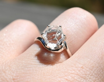 Anel de noivado exclusivo, anel de diamante bruto, pedra bruta bruta, anel boho, tamanho 7, casamento exclusivo, prata esterlina, avello, contemporâneo