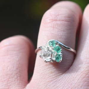 Natural Emerald Ring Raw Diamond Engagement Ring Rough Emerald and Diamond Wedding Band anniversary  gift for woman gift