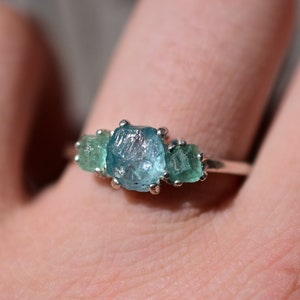 Aquamarine and Emerald engagement ring set size 3 4 5 6 7 8 9 10 11 12 13 anniversary  gift for woman gift American made
