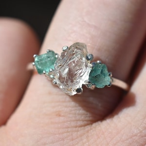 Natural Emerald Ring Raw Diamond Engagement Ring Rough Emerald and Diamond Wedding Band anniversary  gift for woman gift American made