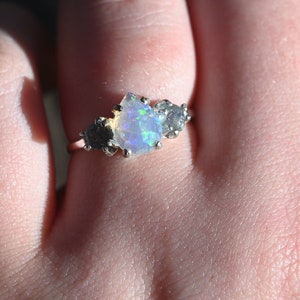 opal ring, Raw sapphire Gemstone, unique opal ring, jewelry for her, birthday  gift anniversary, raw blue stone, sterling silver gift