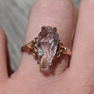 14k Rose Gold Engagement Ring Unique Engagement Ring Uncut crystal simple boho natural womens unconventional crystal anniversary promisegift
