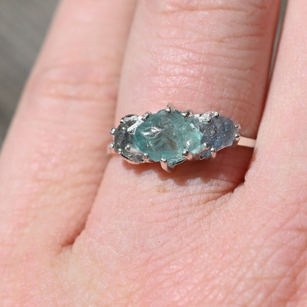 Aquamarine and blue Montana sapphire engagement ring size 3 4 5 6 7 8 9 10 11 12 13 oval pear tear round or squaregift