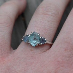 Aquamarine and blue Montana sapphire engagement ring size 3 4 5 6 7 8 9 10 11 12 13 oval pear tear round or square