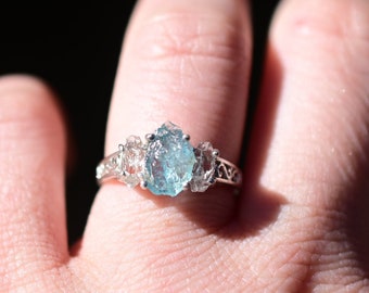 Unique Engagement Ring, Art Deco  Half Carat Translucent Aquamarine, Rough stone Ring, Raw Mineral Ring, Rustic Wedding Ringgift