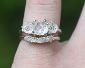 Unique engagement ring set, raw diamond ring, raw stone ring, alternative engagement ring, rough diamond ring size 3 4 5 6 7 8 9 10 11 12 13