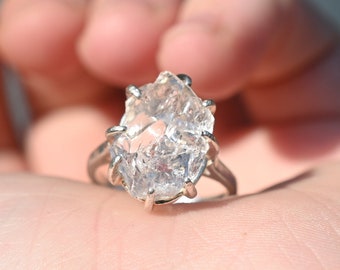 Raw Quartz Engagement Ring: Uncut Lake County Diamond, Sterling Silver