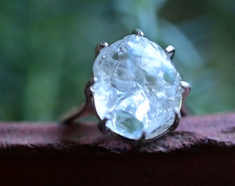 Engagement ring Raw Diamond , Rough Diamond Ring, Uncut Diamond Ring, Anniversary Ring, Simple Sterling Silver , Size 7 gift