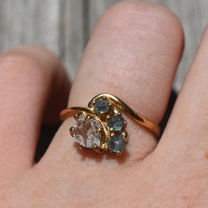 Engagement ring 14k Gold Diamond Sapphire Ring Raw Diamond  Solid Gold  Rough Diamond Ring Raw Diamond Ring, Avello gift